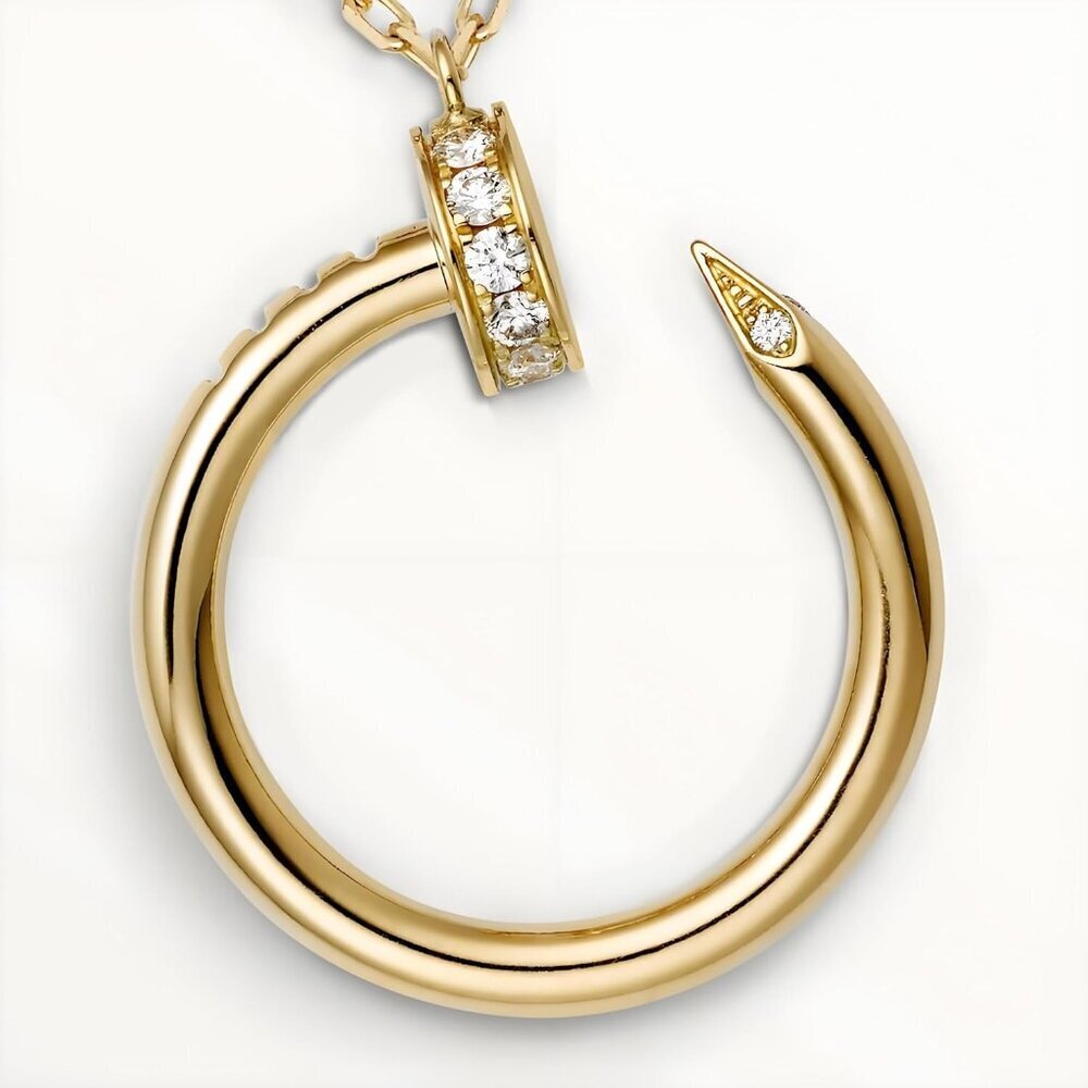 18K Gold Nail Necklace & Ring Holder Diamond Pendant - Classic Handmade Chain - Picture 4 of 5